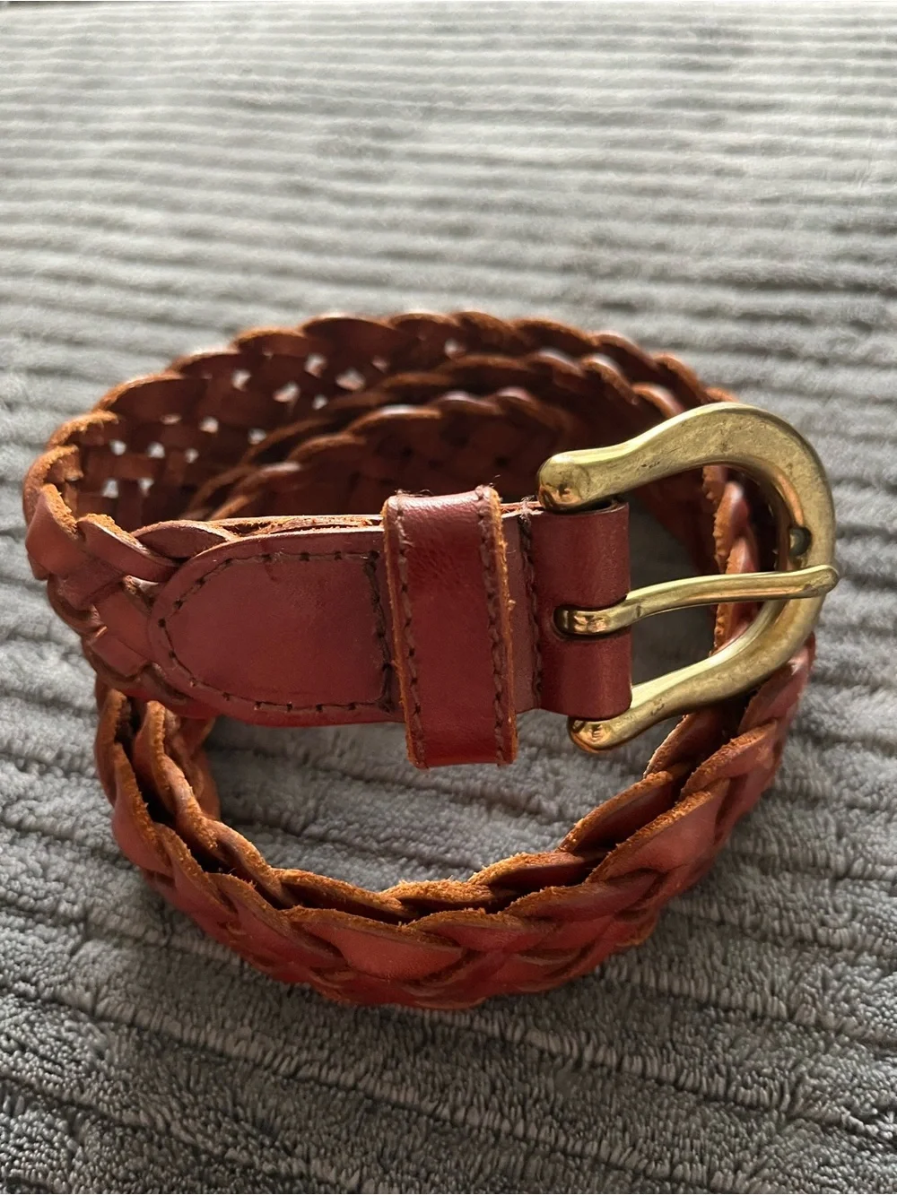 Merona Braided Leather Belt - Cognac Brown with Gold Buckle
